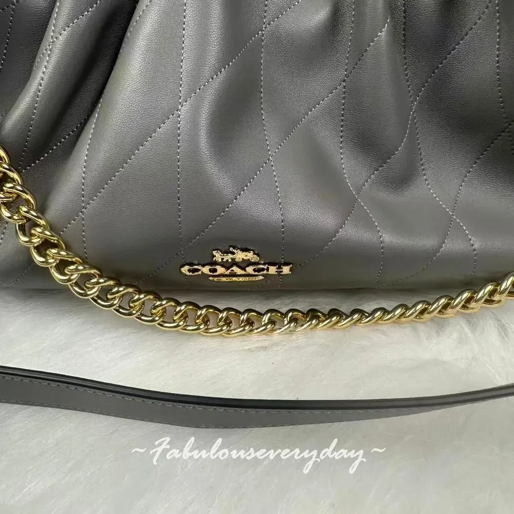Coach Faye Large Shoulder Bag With Quilting In Leather/Gold/Slate CCZ58 NWT